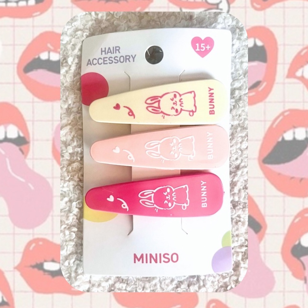🎉🎉Miniso Bunny Hair Clips - Pastel Yellow, Pink & Hot Pink